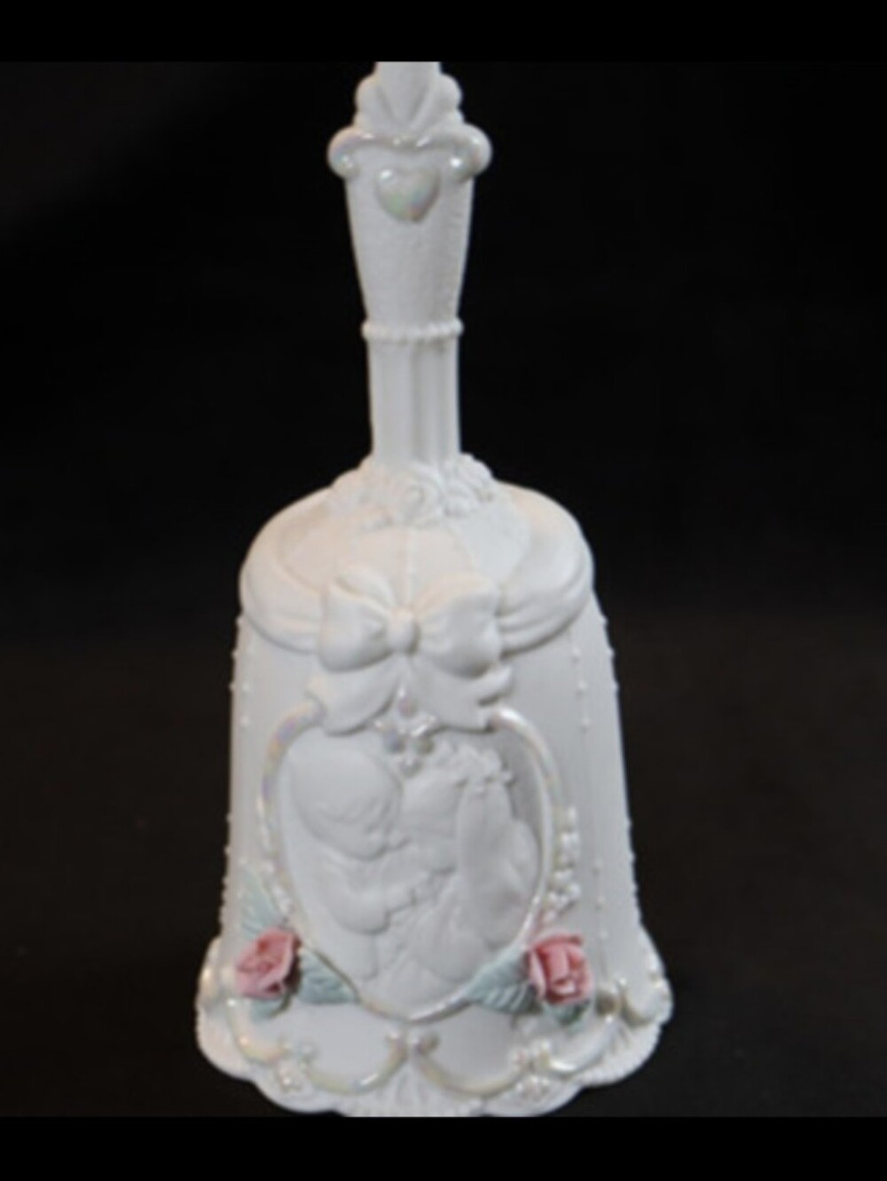 Vintage 1996 Precious Moments "Lovebirds" Porcelain Musical Bell w/ Pink Roses